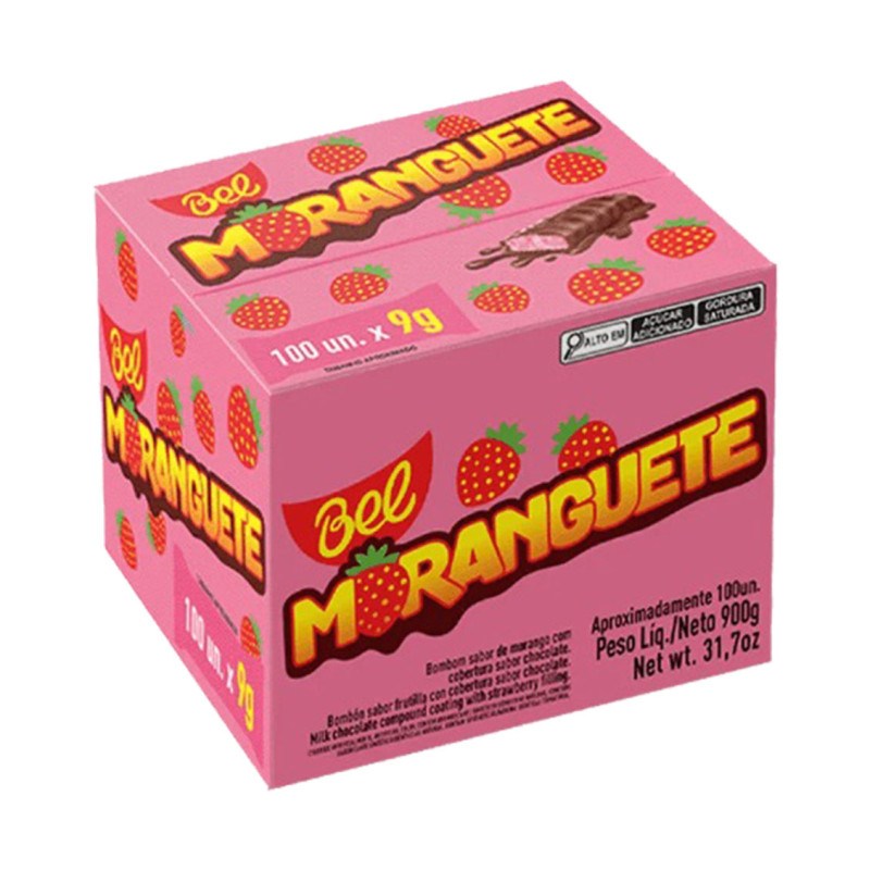 CHOCOLATE MORANGUETE BEL 9GR MORANGO - CX COM 100 UN
