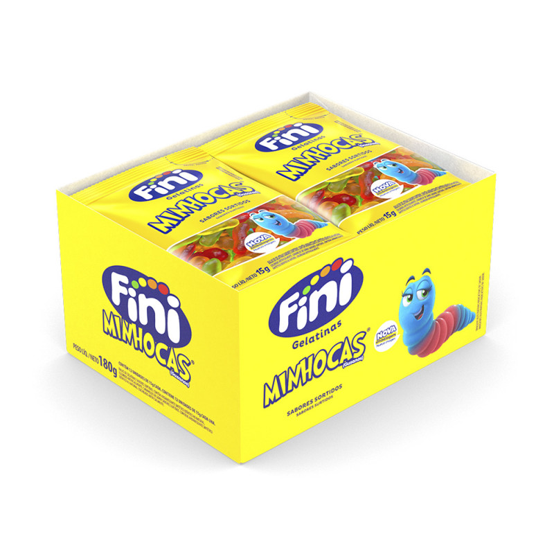 BALA DE GELATINA FINI 15GR MINHOCAS BRILHO - DP COM 12 UN