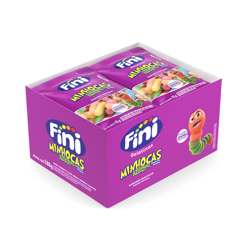 BALA DE GELATINA FINI 15GR MINHOCAS CÍTRICAS - DP COM 12 UN