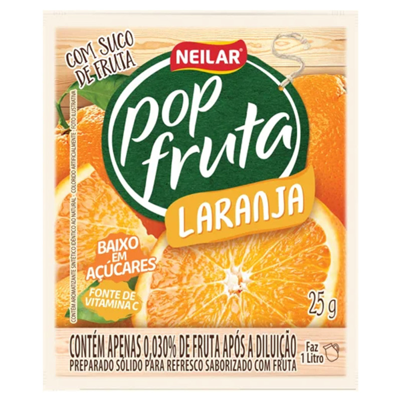 REFRESCO EM PÓ POP FRUTA NEILAR 25GR LARANJA - DP COM 20 UN