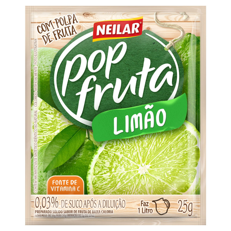 REFRESCO EM PÓ POP FRUTA NEILAR 25GR LIMÃO - DP COM 20 UN