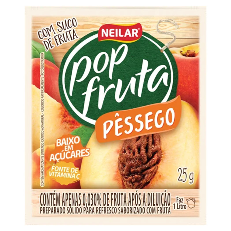 REFRESCO EM PÓ POP FRUTA NEILAR 25GR PÊSSEGO - DP COM 20 UN
