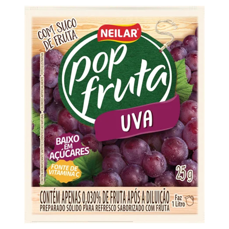 REFRESCO EM PÓ POP FRUTA NEILAR 25GR UVA - DP COM 20 UN