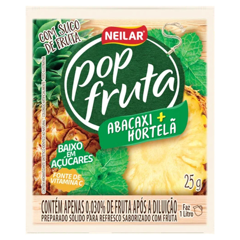 REFRESCO EM PÓ POP FRUTA NEILAR 25GR ABACAXI COM HORTELÃ - DP COM 20 UN