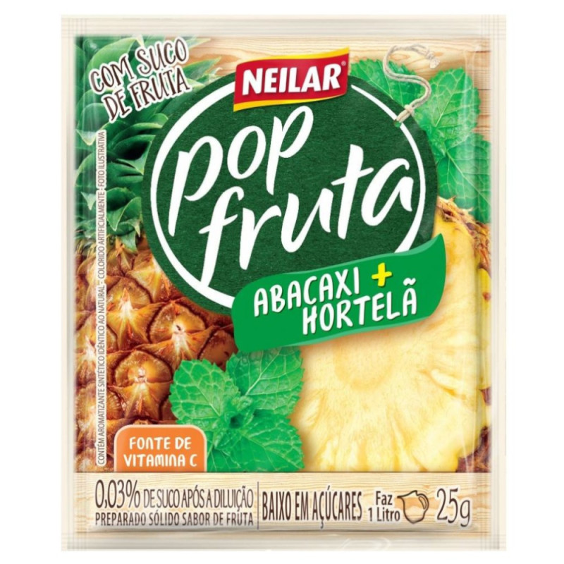 REFRESCO EM PÓ POP FRUTA NEILAR 25GR ABACAXI COM HORTELÃ - DP COM 20 UN