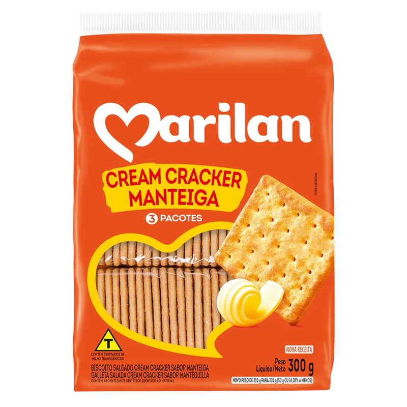 BISCOITO MARILAN 300GR CREAM CRACKER MANTEIGA - CX COM 24 UN
