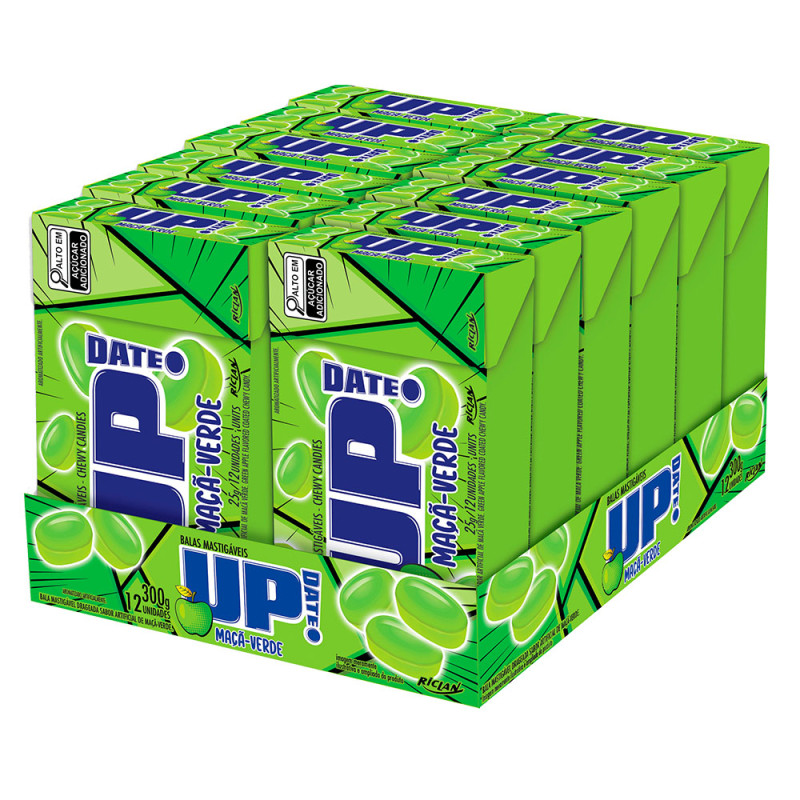 BALA MASTIGÁVEL RICLAN UP DATE MAÇÃ-VERDE 25GR - DP COM 12 UN