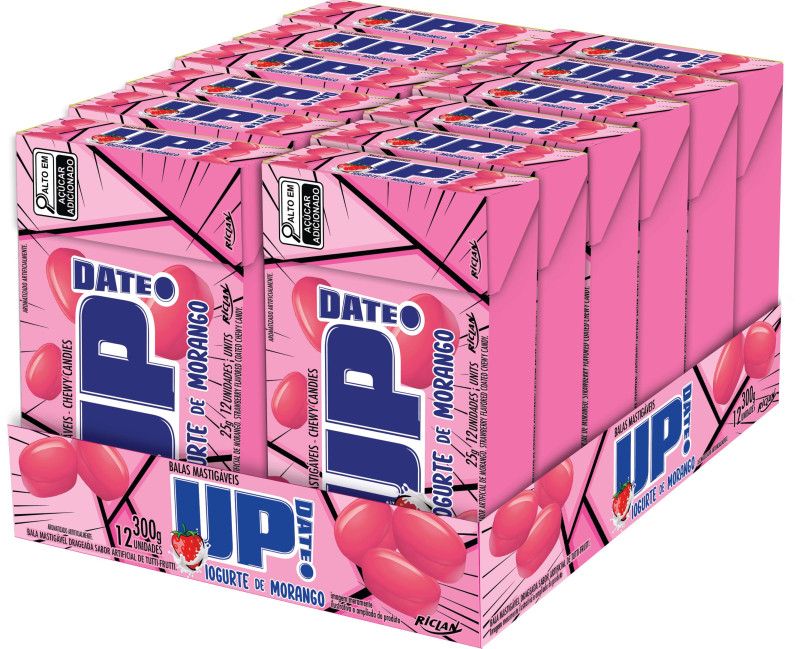 BALA MASTIGÁVEL RICLAN UP DATE IORGUTE DE MORANGO 25GR - DP COM 12 UN
