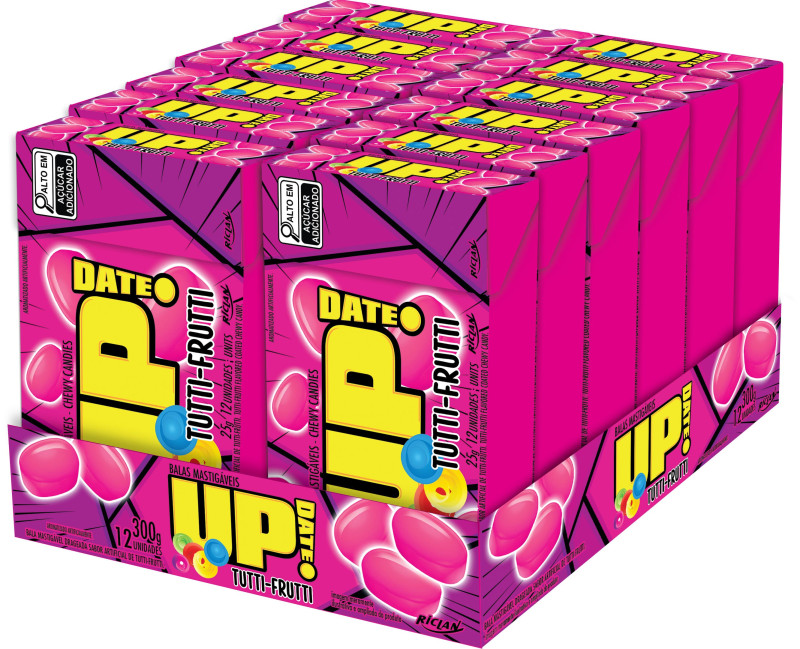 BALA MASTIGÁVEL RICLAN UP DATE TUTTI-FRUTTI 25GR - DP COM 12 UN