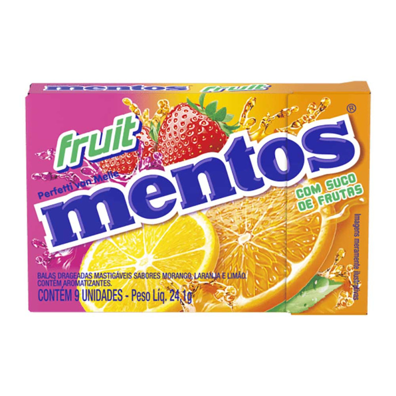 BALA MENTOS BOX 24,1GR FRUTAS SORTIDAS - DP COM 12 UN
