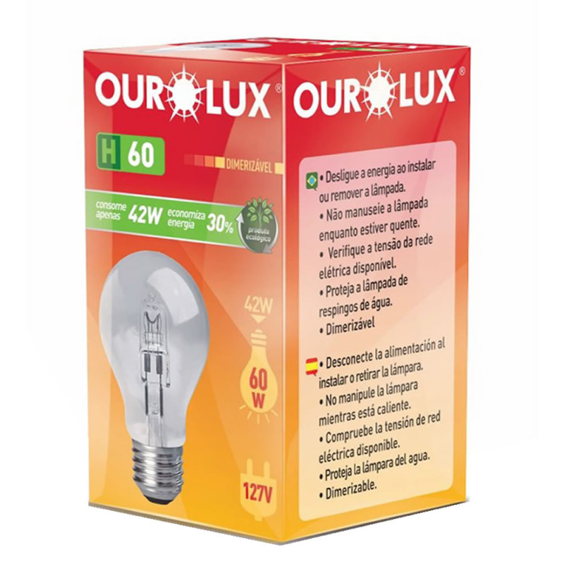 LÂMPADA HALÓGENA OUROLUX - 60W 127V PC COM 10 UN