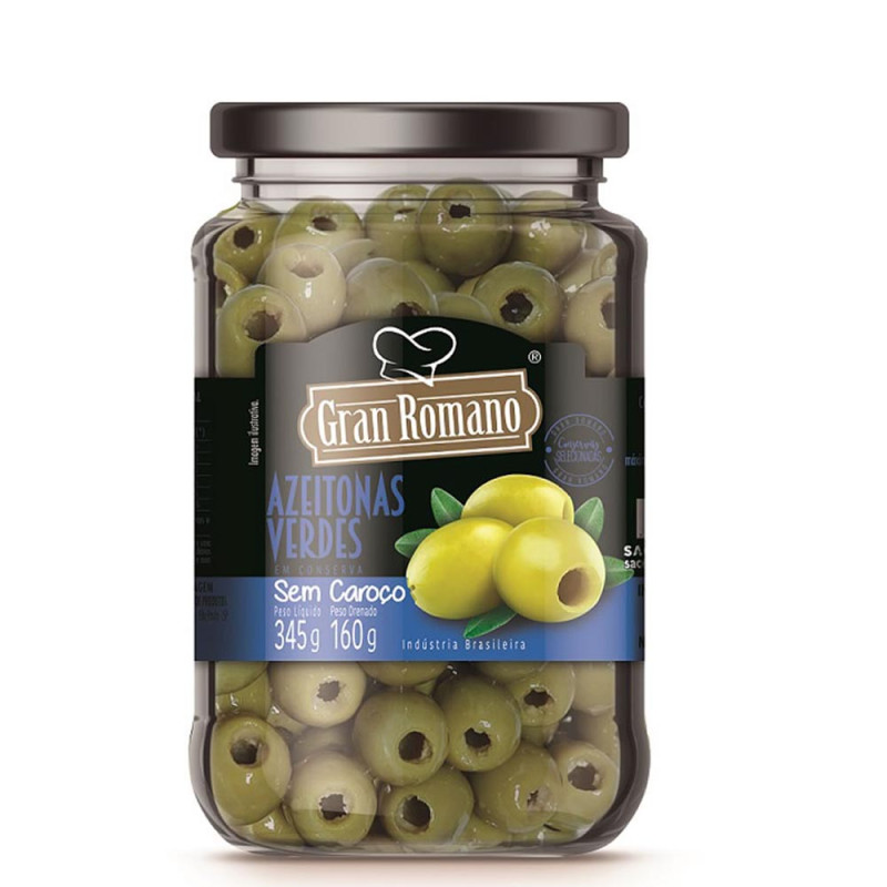 AZEITONAS VERDES GRAN ROMANO COPO 160GR SEM CAROÇO - CX COM 12 UN