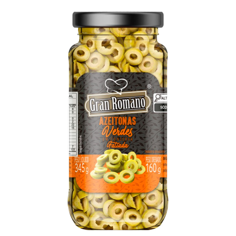 AZEITONAS VERDES GRAN ROMANO COPO 160GR FATIADAS - CX COM 12 UN