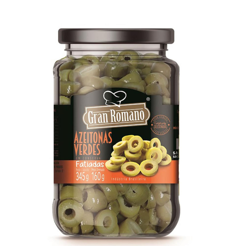 AZEITONAS VERDES GRAN ROMANO COPO 160GR FATIADAS - CX COM 12 UN