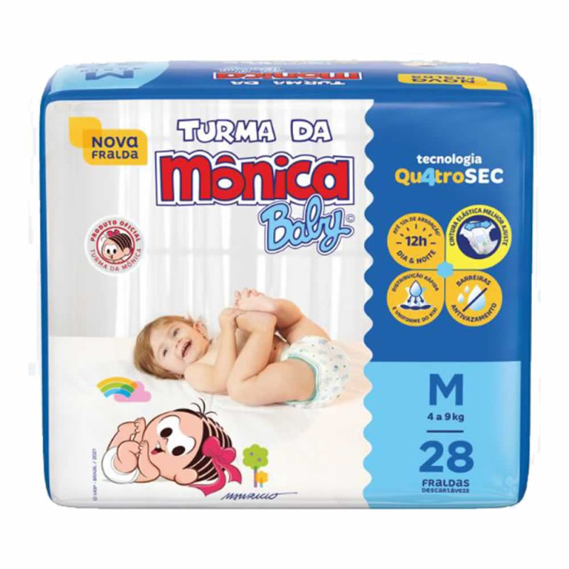 FRALDA TURMA DA MÔNICA BABY JUMBO C/28 - TAMANHO M FD COM 6 PC
