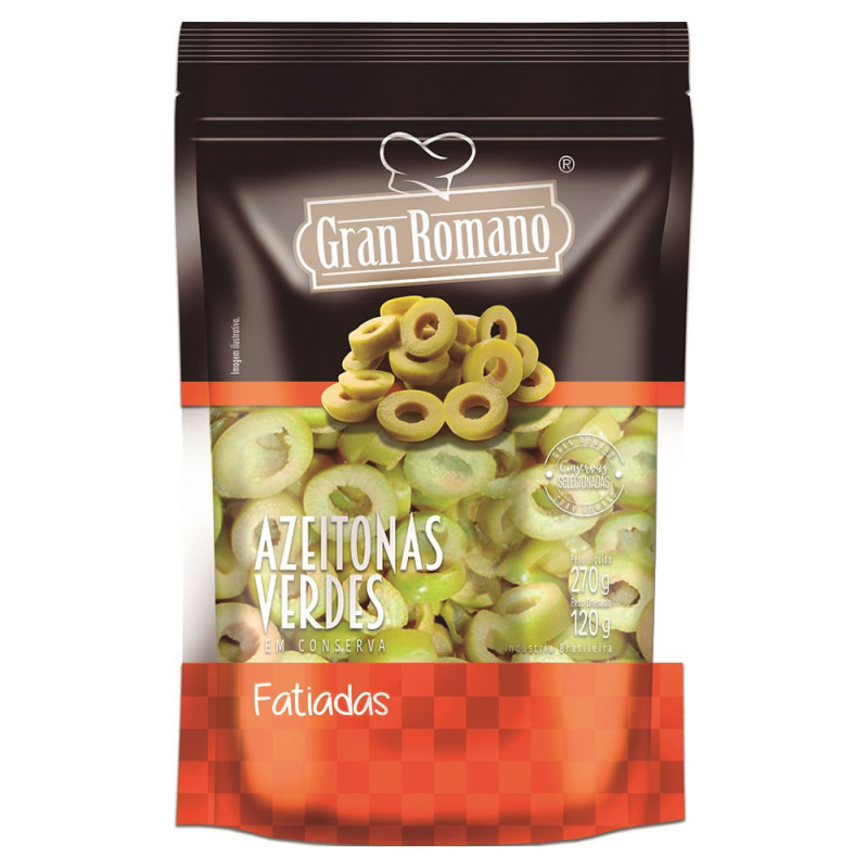 AZEITONAS VERDES GRAN ROMANO SACHÊ 120GR FATIADAS - CX COM 18 UN