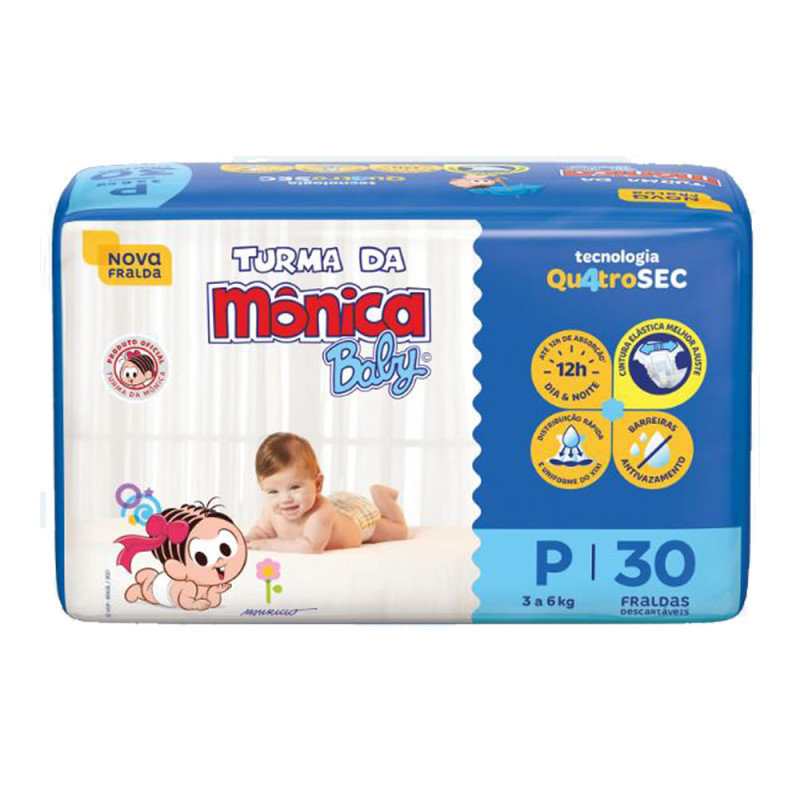 FRALDA TURMA DA MÔNICA BABY JUMBO C/30 - TAMANHO P FD COM 6 PC