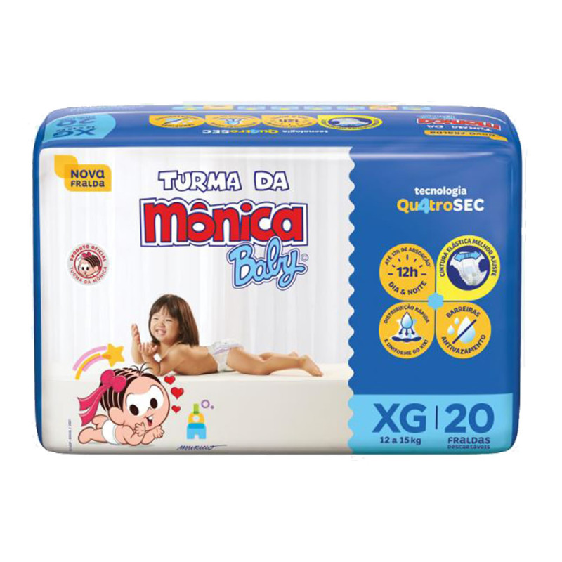 FRALDA TURMA DA MÔNICA BABY JUMBO C/20 - TAMANHO XG FD COM 6 PC