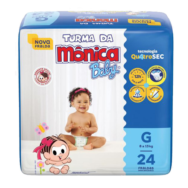 FRALDA TURMA DA MÔNICA BABY JUMBO C/24 - TAMANHO G FD COM 6 PC