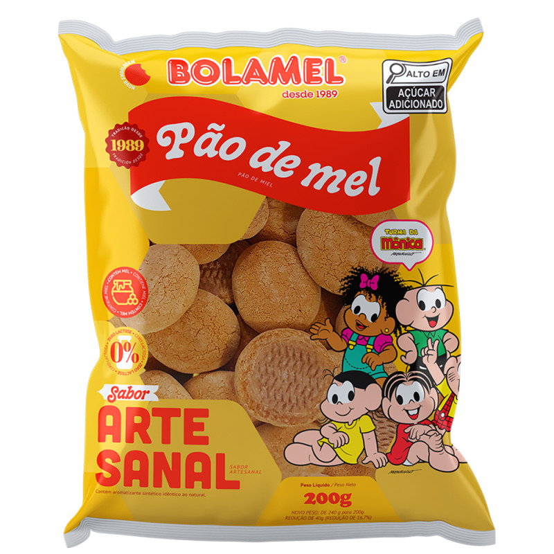 PÃO DE MEL ARTESANAL BOLAMEL TURMA DA MÔNICA 200GR - CX COM 25 UN