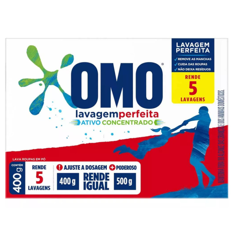 LAVA ROUPAS EM PÓ OMO 400GR LAVAGEM PERFEITA - CX COM 24 UN