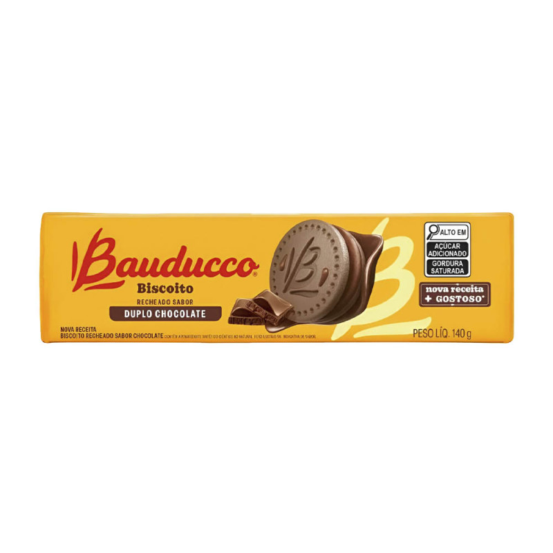 BISCOITO RECHEADO BAUDUCCO 140GR DUPLO CHOCOLATE - CX COM 56 UN