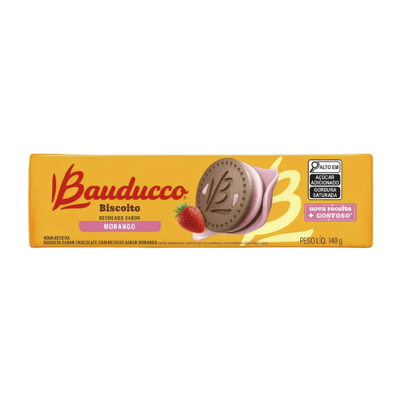 BISCOITO RECHEADO BAUDUCCO 140GR  MORANGO - CX COM 56 UN