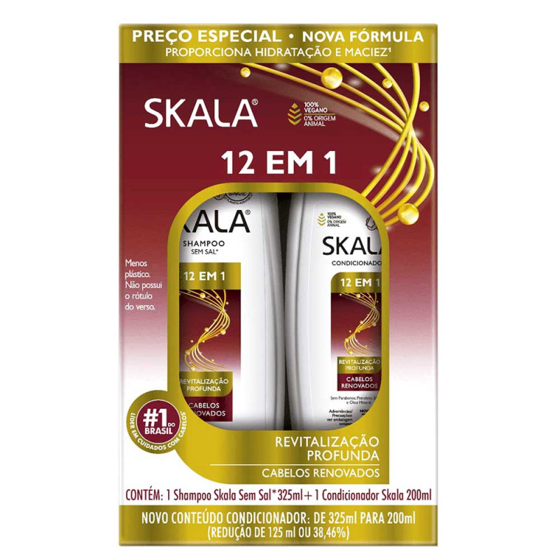 KIT SKALA SHAMPOO 325ML/ CONDICIONADOR 200ML 12 EM 1 - CX COM 3 UN