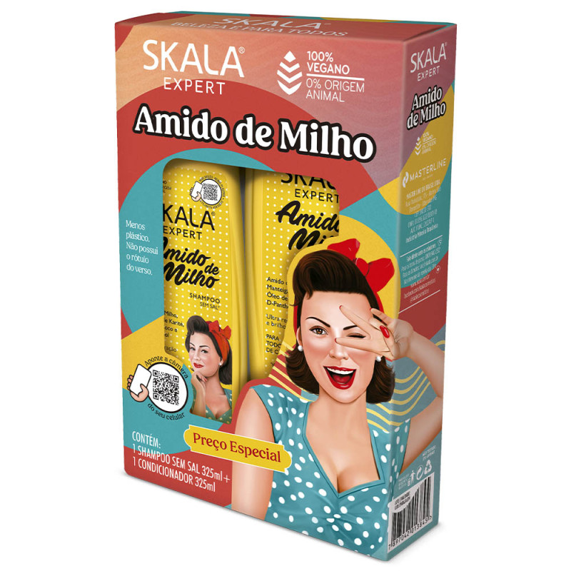 KIT SKALA SHAMPOO/CONDICIONADOR 325ML AMIDO DE MILHO - CX COM 3 UN