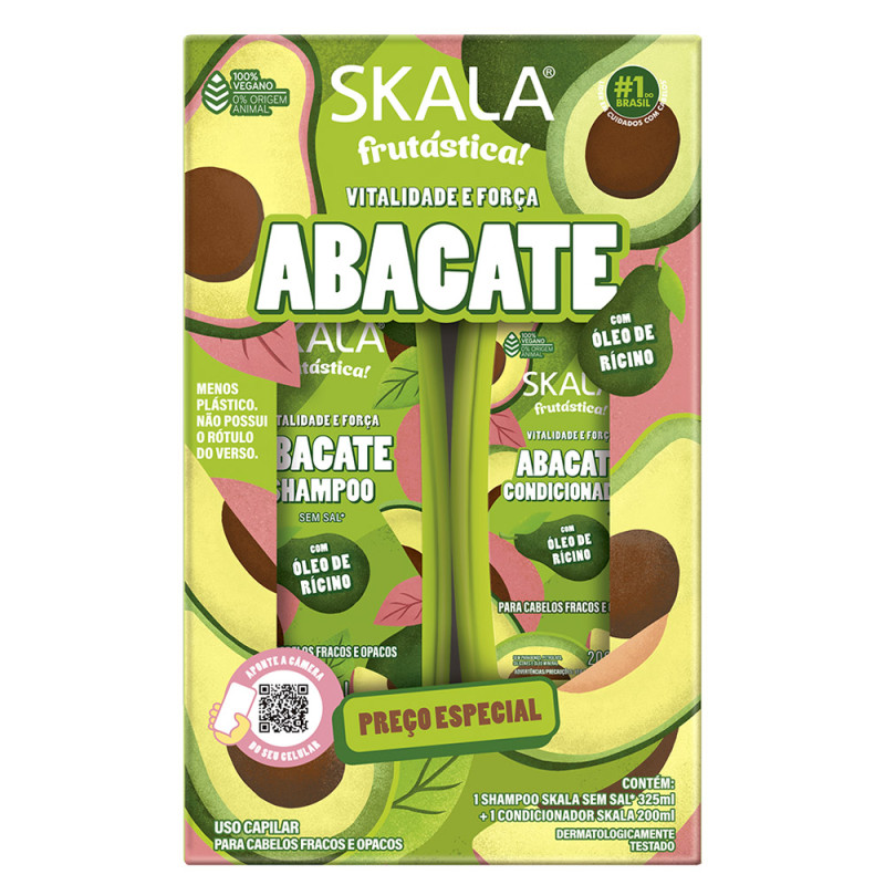 KIT SKALA SHAMPOO 325ML/ CONDICIONADOR 200ML ABACATE - CX COM 3 UN