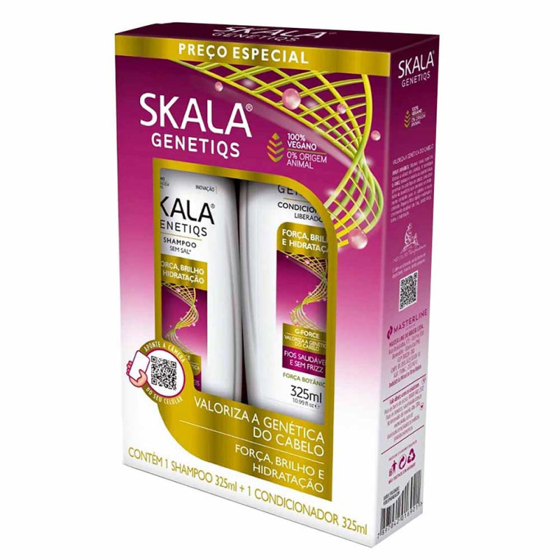 KIT SKALA GENETIQS SHAMPOO/CONDICIONADOR 325ML - FORCA, BRILHO E HIDRATAÇÃO CX COM 3 UN