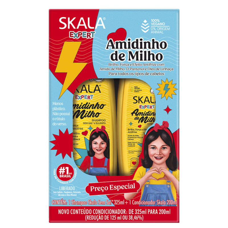 KIT SKALA SHAMPOO 325ML/ CONDICIONADOR 200ML AMIDINHO DE MILHO KIDS - CX COM 3 UN
