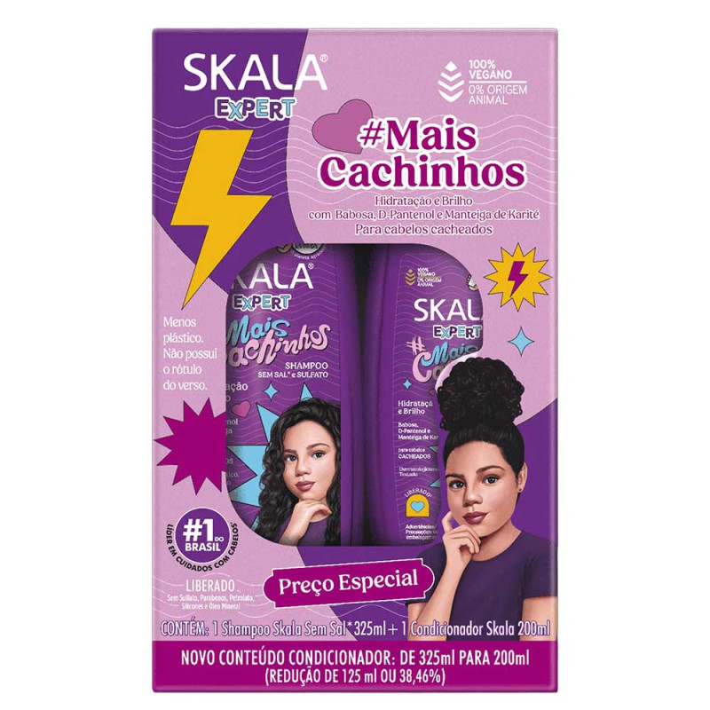 KIT SKALA SHAMPOO 325ML/ CONDICIONADOR 200ML MAIS CACHINHOS - CX COM 3 UN
