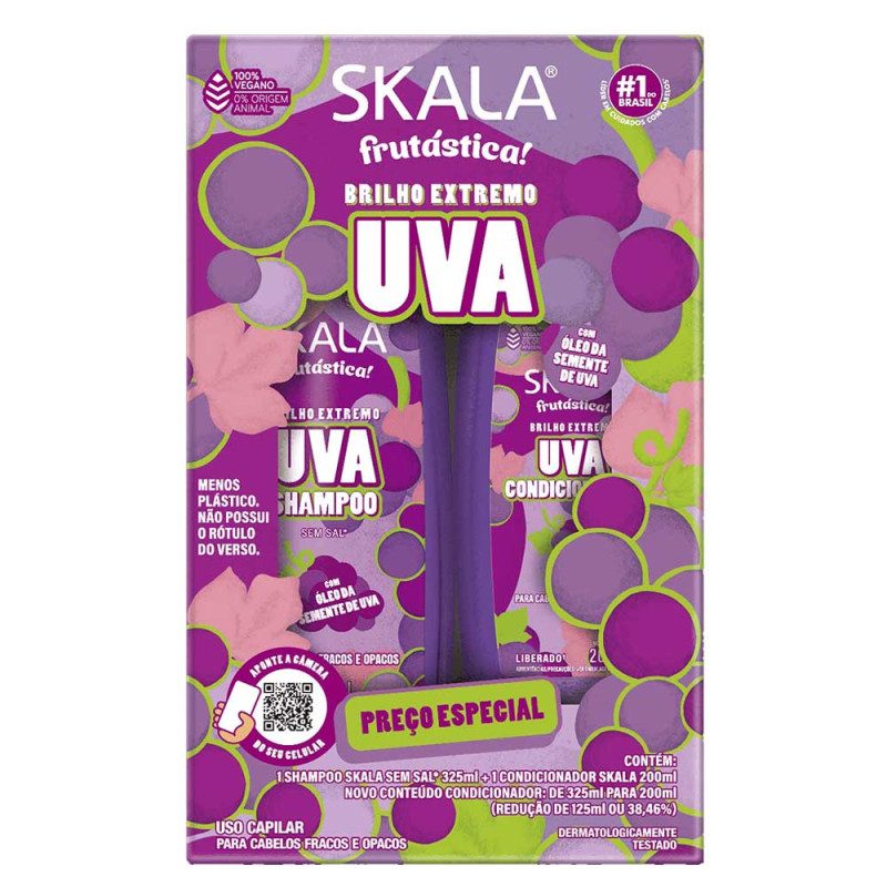 KIT SKALA SHAMPOO 325ML/ CONDICIONADOR 200ML UVA - CX COM 3 UN