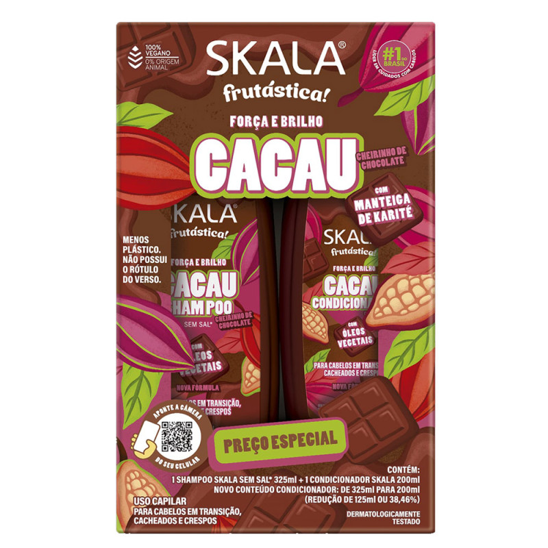 KIT SKALA SHAMPOO 325ML/ CONDICIONADOR 200ML CACAU - CX COM 3 UN