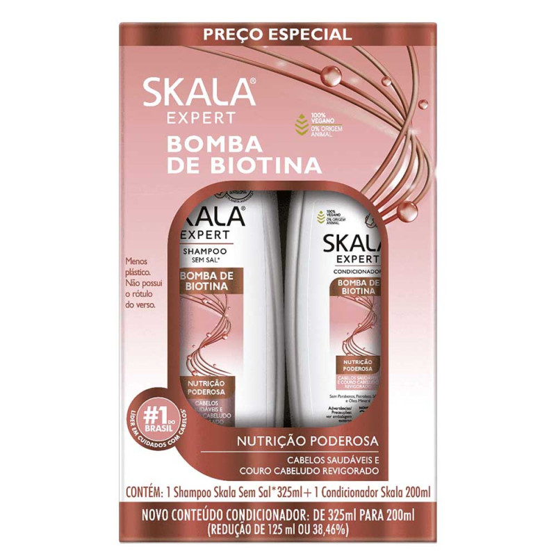 KIT SKALA SHAMPOO 325ML/ CONDICIONADOR 200ML BOMBA DE BIOTINA - CX COM 3 UN
