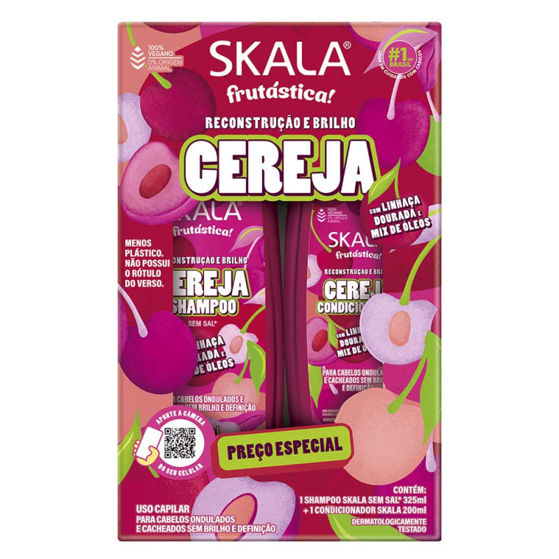 KIT SKALA SHAMPOO 325ML/ CONDICIONADOR 200ML CEREJA - CX COM 3 UN