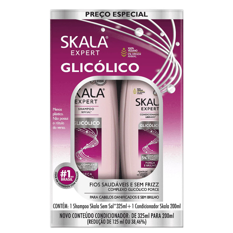 KIT SKALA SHAMPOO 325ML/ CONDICIONADOR 200ML GLICÓLICO - CX COM 3 UN