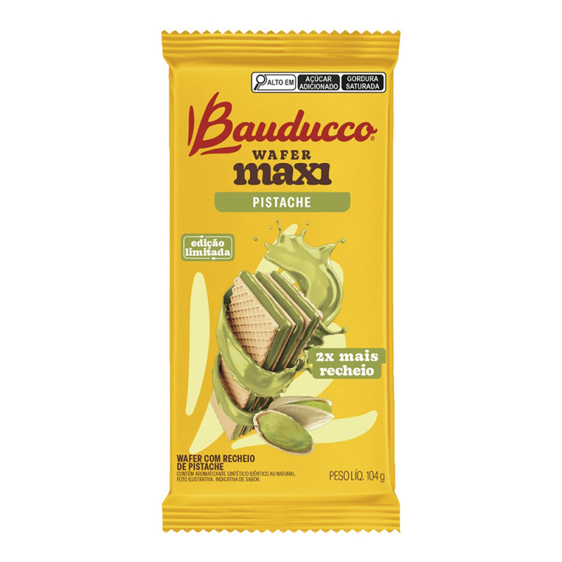 BISCOITO WAFER MAXI BAUDUCCO 104GR PISTACHE - CX COM 36 UN