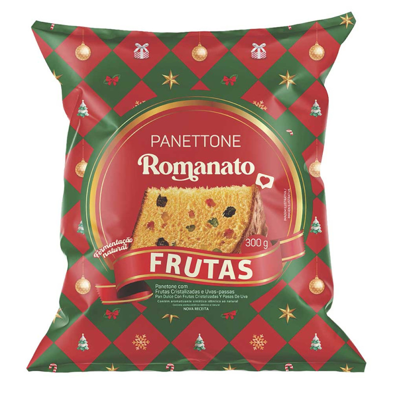 PANETTONE ROMANATO FLOWPACK 300GR FRUTAS -  CX COM 12 UN