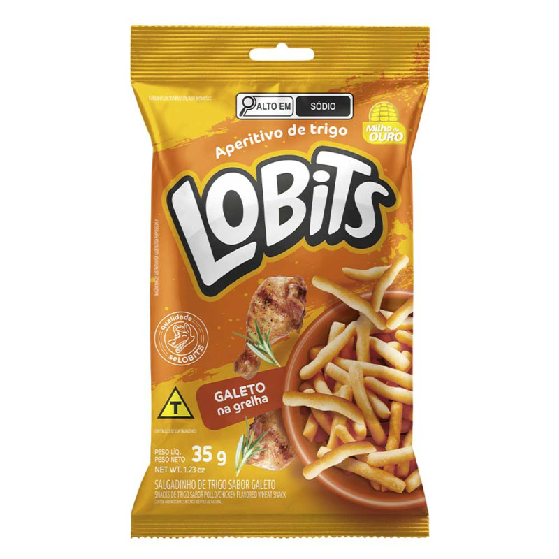 SALGADINHO DE TRIGO LOBITS 35GR GALETO NA GRELHA - CX COM 20 UN