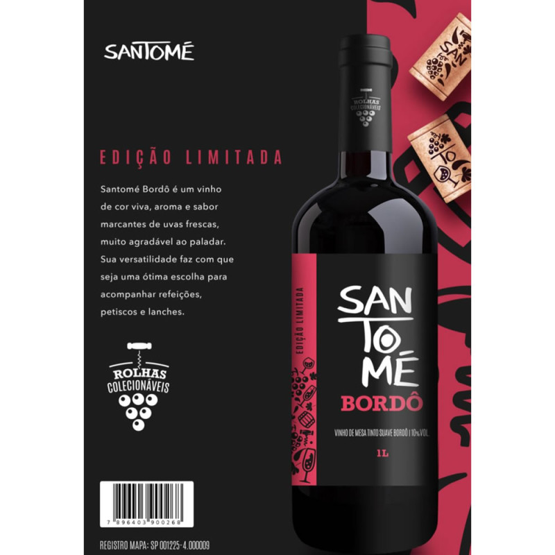 VINHO SANTOMÉ 1 LITRO BORDÔ SUAVE - CX COM 12 UN