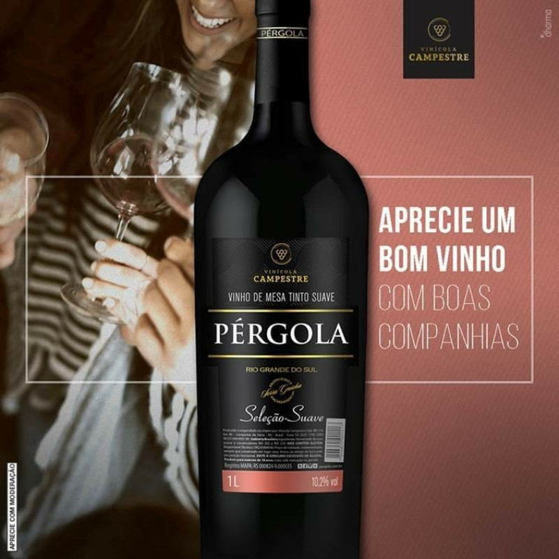 VINHO TINTO PÉRGOLA 1 LITRO SUAVE - CX COM 12 UN
