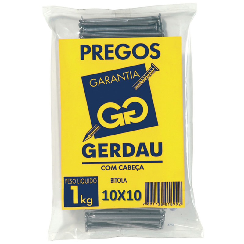 PREGO POLIDO C/ CABEÇA TAMANHO 10X10 - PACOTE 1 KILO