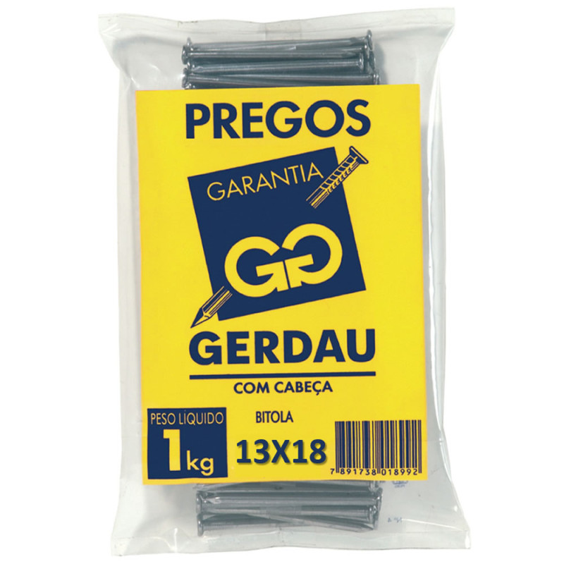PREGO POLIDO C/ CABEÇA TAMANHO 13X18 - PACOTE 1 KILO