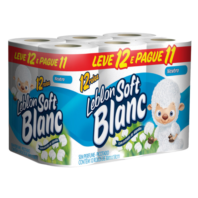 PAPEL HIGIÊNICO LEBLON SOFT C/12 ROLOS 30 METROS PK FOLHA SIMPLES NEUTRO - FD COM 4 UN