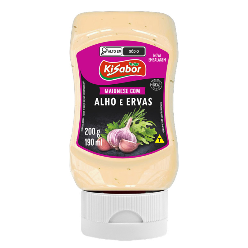 MAIONESE KISABOR 200GR ALHO E ERVAS - CX COM 12 UN