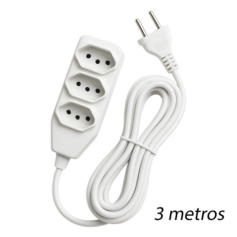 EXTENSÃO MÚLTIPLA 2P+T 10A IBÉRICA 3 METROS - UNIDADE