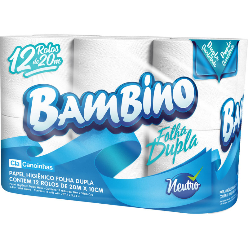PAPEL HIGIÊNICO BAMBINO C/12 ROLOS 20 METROS PK FOLHA DUPLA - FD COM 8 PC
