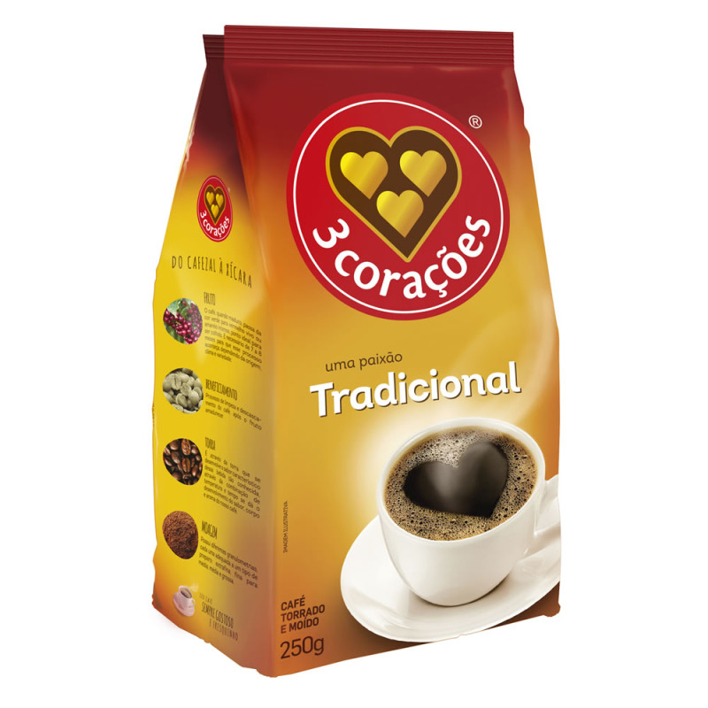 CAFÉ 3 CORAÇÕES ALMOFADA 250GR TRADICIONAL - CX COM 20 UN